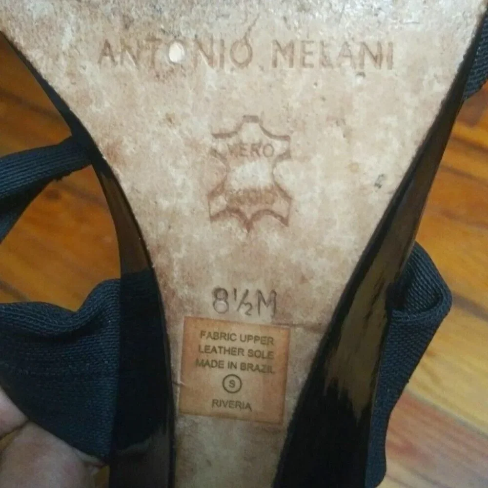 Antonio Melani Wedge sandals Slip on stretch straps Riveria Sz 8.5M black strapy